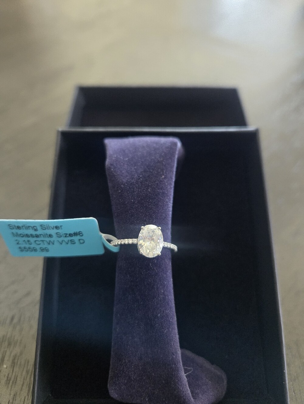 Sterling Silver Oval Moissanite Engagement Ring in White